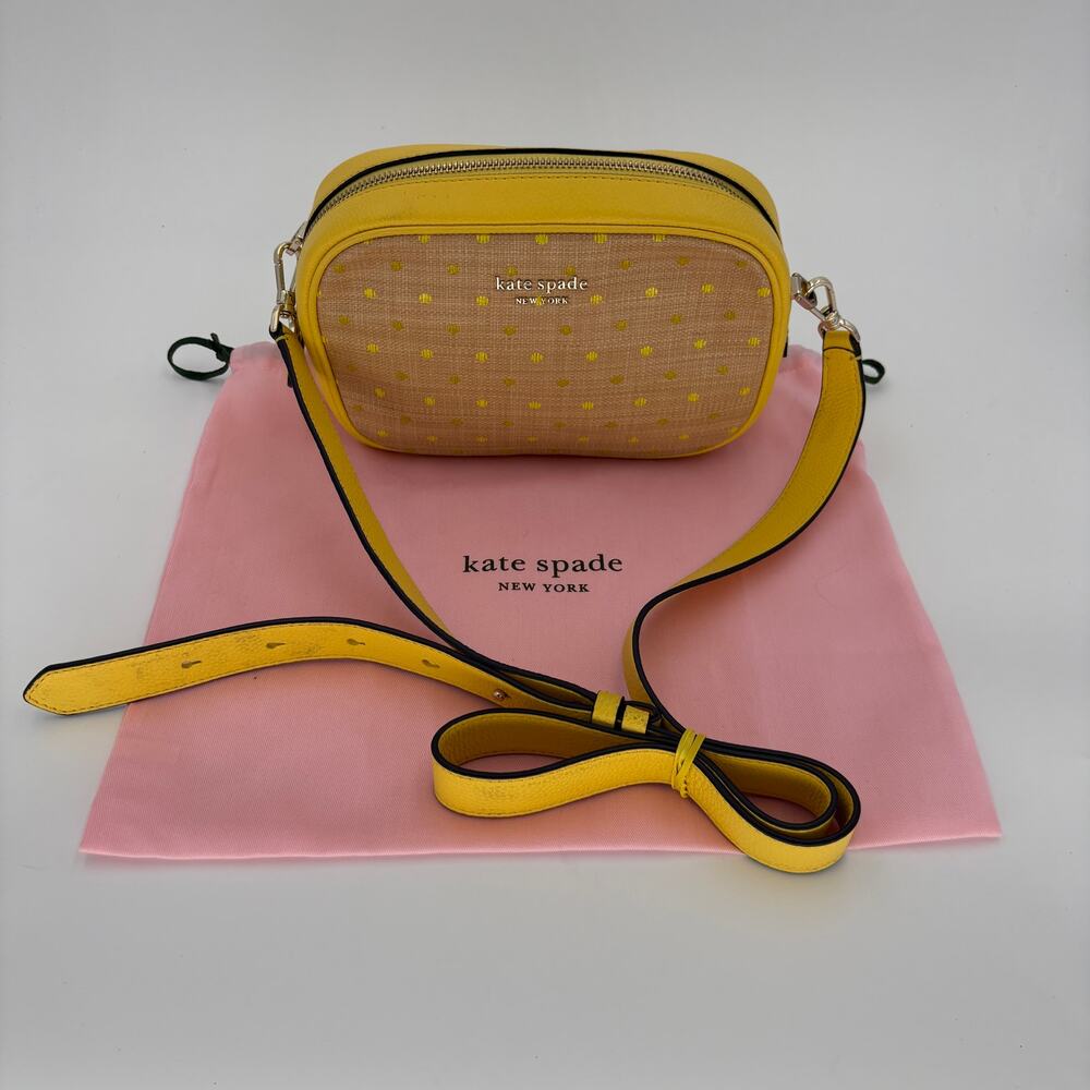 Kate Spade Astrid Yellow Pebbled Leather & Straw Crossbody Bag W/ Dustbag